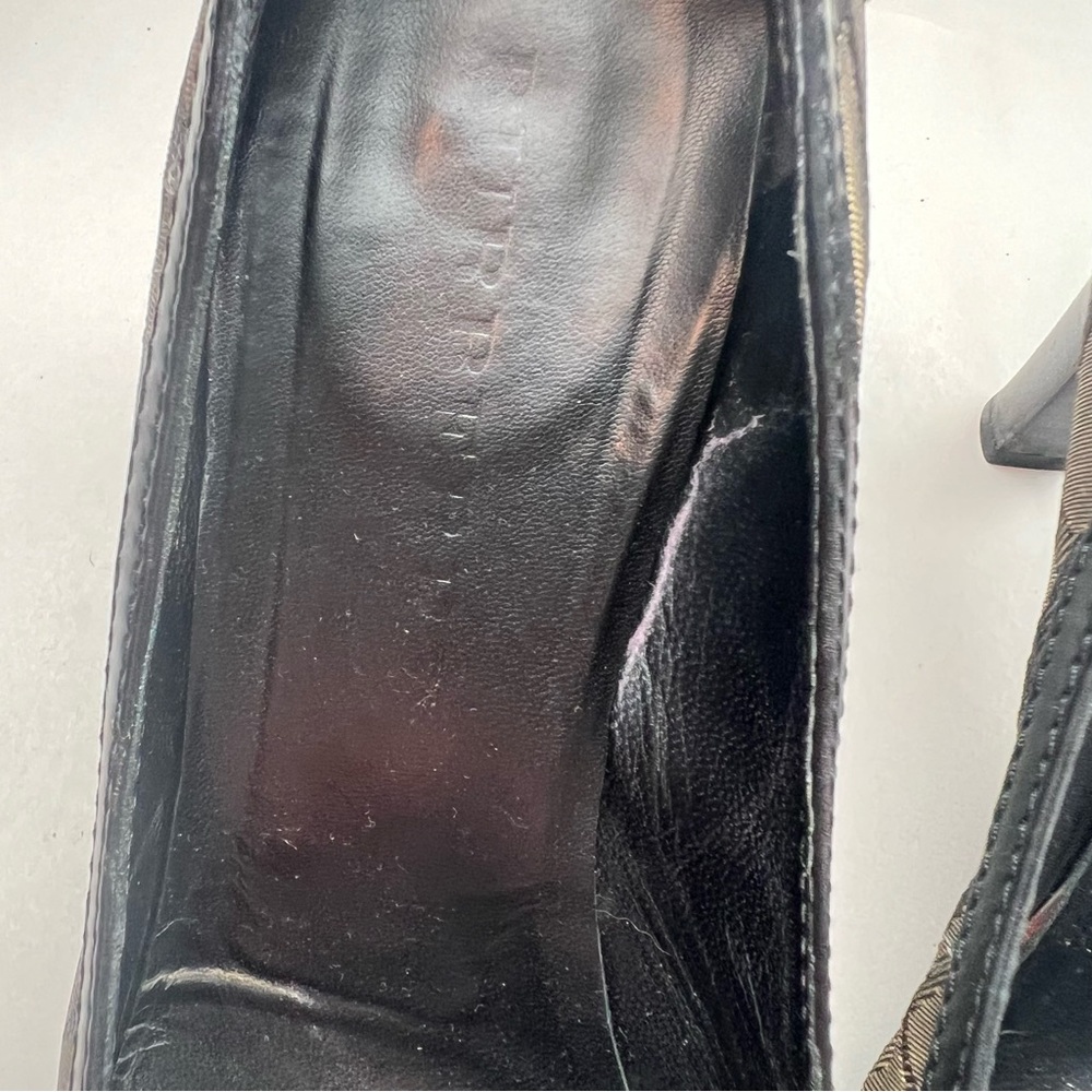 Burberry Smoked Nova Check Pumps Leather Canvas House Check Heels 37.5 7US - Picture 8 of 10